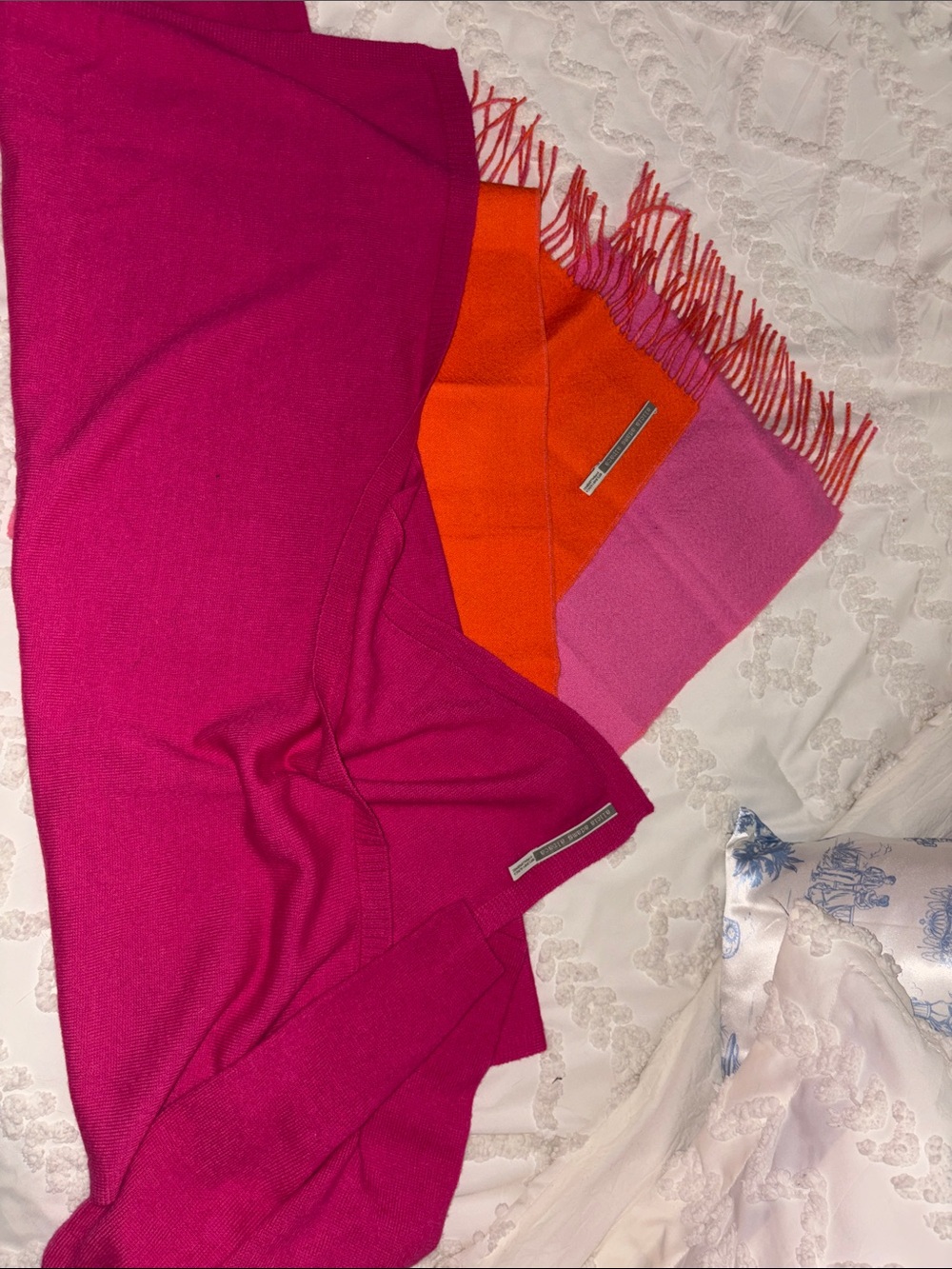 Vibrant Fuchsia & Pink Colorblock Cashmere Scarves Alicia Adams alpaca NEW